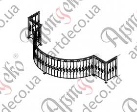 Кованый балкон, балконное ограждение 4400(3000)х1000х1900(600) R-1500 (Комплект элементов)	 - изображение